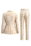 Gouden 2-delige Jacquard Peak revers Eenknops Slim Fit Damespakken