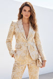Gouden 2-delige Jacquard Peak revers Eenknops Slim Fit Damespakken