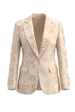 Gouden 2-delige Jacquard Peak revers Eenknops Slim Fit Damespakken