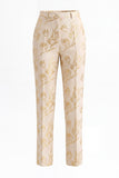 Gouden 2-delige Jacquard Peak revers Eenknops Slim Fit Damespakken