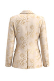 Gouden 2-delige Jacquard Peak revers Eenknops Slim Fit Damespakken