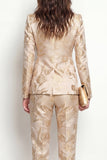 Gouden 2-delige Jacquard Peak revers Eenknops Slim Fit Damespakken