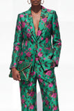 Zwarte 2-delige bloemen Jacquard Damespakken met één knoop