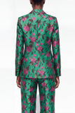 Zwarte 2-delige bloemen Jacquard Damespakken met één knoop