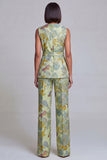 2-delige marineblauwe roze bloemen V-hals damespakken met riem