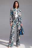 Stoffige groene open-front 2-delige slim fit bloemen damespakken