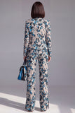 Stoffige groene open-front 2-delige slim fit bloemen damespakken
