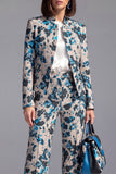 Stoffige groene open-front 2-delige slim fit bloemen damespakken