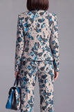 Stoffige groene open-front 2-delige slim fit bloemen damespakken