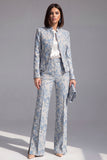 Stoffige groene open-front 2-delige slim fit bloemen damespakken