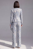 Stoffige groene open-front 2-delige slim fit bloemen damespakken