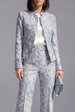 Stoffige groene open-front 2-delige slim fit bloemen damespakken