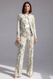 Stoffige groene open-front 2-delige slim fit bloemen damespakken