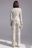 Stoffige groene open-front 2-delige slim fit bloemen damespakken