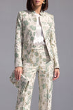 Stoffige groene open-front 2-delige slim fit bloemen damespakken