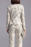 Stoffige groene open-front 2-delige slim fit bloemen damespakken