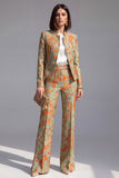 Stoffige groene open-front 2-delige slim fit bloemen damespakken