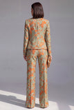 Stoffige groene open-front 2-delige slim fit bloemen damespakken