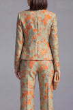 Stoffige groene open-front 2-delige slim fit bloemen damespakken