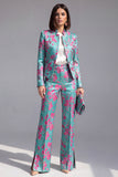 Stoffige groene open-front 2-delige slim fit bloemen damespakken