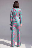 Stoffige groene open-front 2-delige slim fit bloemen damespakken