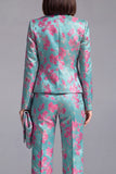 Stoffige groene open-front 2-delige slim fit bloemen damespakken