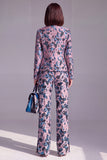 Stoffige groene open-front 2-delige slim fit bloemen damespakken