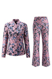 Stoffige groene open-front 2-delige slim fit bloemen damespakken