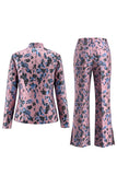 Stoffige groene open-front 2-delige slim fit bloemen damespakken