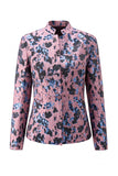 Stoffige groene open-front 2-delige slim fit bloemen damespakken