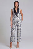 Blauwe tweedelige sjaal met revers Bloemen Dubbelgeknoopte Damespakken met zakken