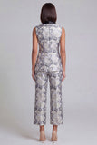 Blauwe tweedelige sjaal met revers Bloemen Dubbelgeknoopte Damespakken met zakken