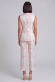 Blauwe tweedelige sjaal met revers Bloemen Dubbelgeknoopte Damespakken met zakken