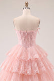 Tule A-Line blush strapless bloemenkorset met laagjes homecoming jurk