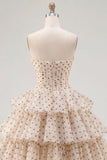Abrikozenzwarte Dot A-lijn sweetheart chiffon Homecoming-jurk met strik