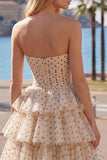 Abrikozenzwarte Dot A-lijn sweetheart chiffon Homecoming-jurk met strik