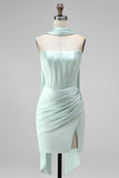 Mint strapless bodycon korset Homecoming jurk met split