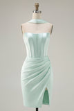 Mint strapless bodycon korset Homecoming jurk met split