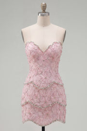 Sweetheart roze bodycon homecoming jurk met kralen