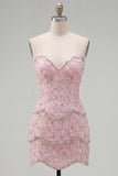 Sweetheart roze bodycon homecoming jurk met kralen