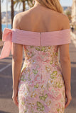 Off-the-shoulder roze bodycon bloemenjurk homecoming met pailletten