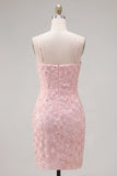 Roze bodycon spaghettibandjes met kralen versierde bloemen homecoming jurk met strik