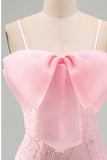 Roze bodycon spaghettibandjes met kralen versierde bloemen homecoming jurk met strik