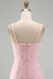 Roze bodycon spaghettibandjes met kralen versierde bloemen homecoming jurk met strik