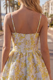 Gele A-lijn Spaghettibandjes Bloemen Homecoming Jurk
