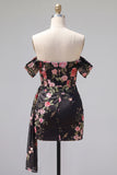 Zwarte off-the-shoulder bodycon bloemenjurk homecoming met sjerp