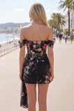Zwarte off-the-shoulder bodycon bloemenjurk homecoming met sjerp