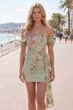 Zwarte off-the-shoulder bodycon bloemenjurk homecoming met sjerp