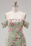 Zwarte off-the-shoulder bodycon bloemenjurk homecoming met sjerp