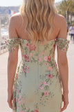 Zwarte off-the-shoulder bodycon bloemenjurk homecoming met sjerp